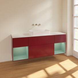 Тумба под раковину Villeroy & Boch Finion 160х50,1 см с подсветкой МДФ пион матовый лак/стекло белое матовое F741GMHB