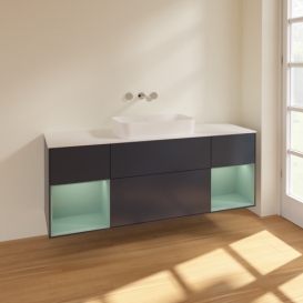Тумба под раковину Villeroy & Boch Finion 160х50,1 см с подсветкой МДФ темно-синий матовый лак/стекло белое матовое F741GMHG