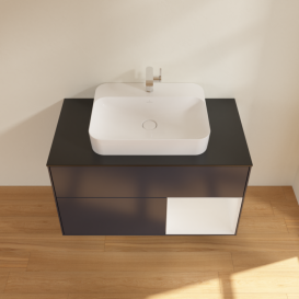 Тумба под раковину Villeroy & Boch Finion 100х50,1 см с подсветкой МДФ темно-синий матовый лак/стекло черное матовое F372GFHG