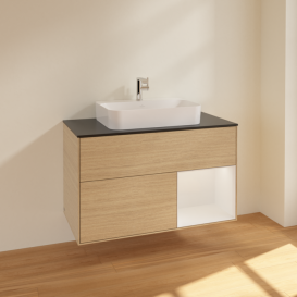 Тумба под раковину Villeroy & Boch Finion 100х50,1 см с подсветкой МДФ шпон дуба/стекло черное матовое F372GFPC