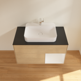 Тумба под раковину Villeroy & Boch Finion 100х50,1 см с подсветкой МДФ шпон дуба/стекло черное матовое F372GFPC