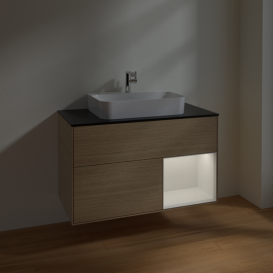 Тумба под раковину Villeroy & Boch Finion 100х50,1 см с подсветкой МДФ шпон дуба/стекло черное матовое F372GFPC