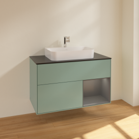 Тумба под раковину Villeroy & Boch Finion 100х50,1 см с подсветкой МДФ оливковый матовый лак/стекло черное матовое F372GKGM