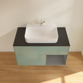 Тумба под раковину Villeroy & Boch Finion 100х50,1 см с подсветкой МДФ оливковый матовый лак/стекло черное матовое F372GKGM