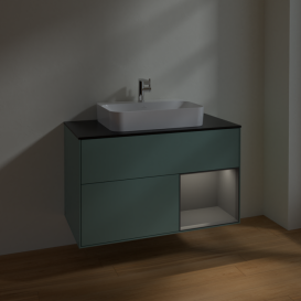 Тумба под раковину Villeroy & Boch Finion 100х50,1 см с подсветкой МДФ оливковый матовый лак/стекло черное матовое F372GKGM