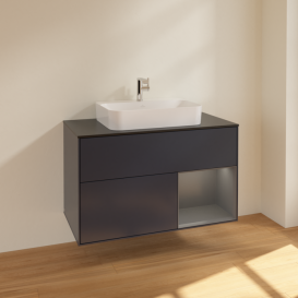 Тумба под раковину Villeroy & Boch Finion 100х50,1 см с подсветкой МДФ темно-синий матовый лак/стекло черное матовое F372GKHG