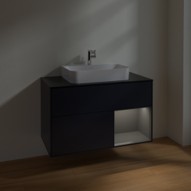 Тумба под раковину Villeroy & Boch Finion 100х50,1 см с подсветкой МДФ темно-синий матовый лак/стекло черное матовое F372GKHG