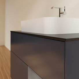 Тумба под раковину Villeroy & Boch Finion 100х50,1 см с подсветкой МДФ темно-синий матовый лак/стекло черное матовое F372GKHG
