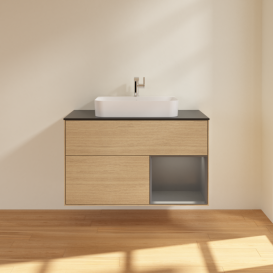 Тумба под раковину Villeroy & Boch Finion 100х50,1 см с подсветкой МДФ шпон дуба/стекло черное матовое F372GKPC