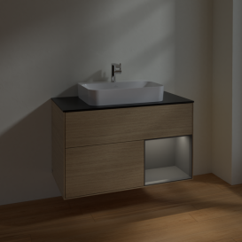 Тумба под раковину Villeroy & Boch Finion 100х50,1 см с подсветкой МДФ шпон дуба/стекло черное матовое F372GKPC