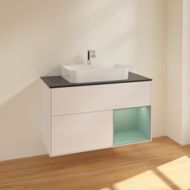 Тумба под раковину Villeroy & Boch Finion 100х50,1 см с подсветкой МДФ глянцевый белый лак/стекло черное матовое F372GMGF