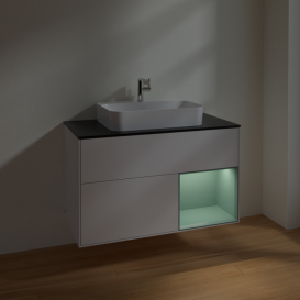 Тумба под раковину Villeroy & Boch Finion 100х50,1 см с подсветкой МДФ глянцевый белый лак/стекло черное матовое F372GMGF