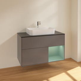 Тумба под раковину Villeroy & Boch Finion 100х50,1 см с подсветкой МДФ антрацит матовый лак/стекло черное матовое F372GMGK