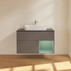 Тумба под раковину Villeroy & Boch Finion 100х50,1 см с подсветкой МДФ антрацит матовый лак/стекло черное матовое F372GMGK