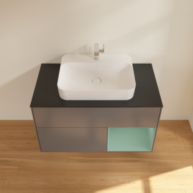 Тумба под раковину Villeroy & Boch Finion 100х50,1 см с подсветкой МДФ антрацит матовый лак/стекло черное матовое F372GMGK