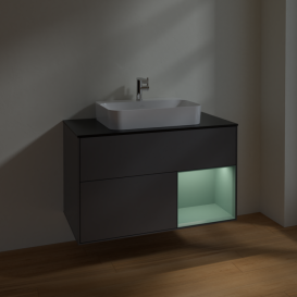 Тумба под раковину Villeroy & Boch Finion 100х50,1 см с подсветкой МДФ антрацит матовый лак/стекло черное матовое F372GMGK