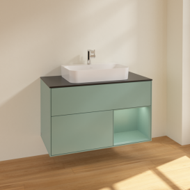 Тумба под раковину Villeroy & Boch Finion 100х50,1 см с подсветкой МДФ оливковый матовый лак/стекло черное матовое F372GMGM