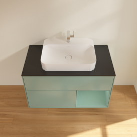 Тумба под раковину Villeroy & Boch Finion 100х50,1 см с подсветкой МДФ оливковый матовый лак/стекло черное матовое F372GMGM