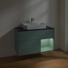 Тумба под раковину Villeroy & Boch Finion 100х50,1 см с подсветкой МДФ оливковый матовый лак/стекло черное матовое F372GMGM