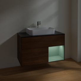 Тумба под раковину Villeroy & Boch Finion 100х50,1 см с подсветкой МДФ шпон грецкого ореха/стекло черное матовое F372GMGN