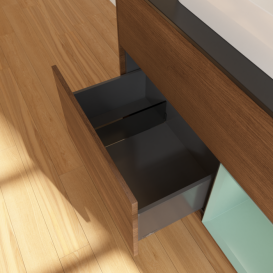 Тумба под раковину Villeroy & Boch Finion 100х50,1 см с подсветкой МДФ шпон грецкого ореха/стекло черное матовое F372GMGN