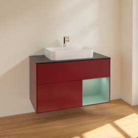 Тумба под раковину Villeroy & Boch Finion 100х50,1 см с подсветкой МДФ пион матовый лак/стекло черное матовое F372GMHB