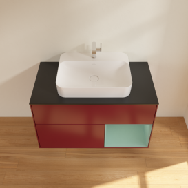 Тумба под раковину Villeroy & Boch Finion 100х50,1 см с подсветкой МДФ пион матовый лак/стекло черное матовое F372GMHB