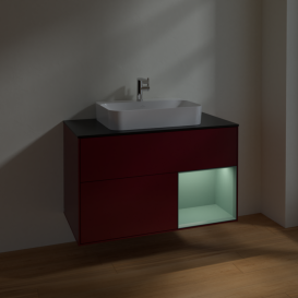 Тумба под раковину Villeroy & Boch Finion 100х50,1 см с подсветкой МДФ пион матовый лак/стекло черное матовое F372GMHB