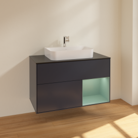 Тумба под раковину Villeroy & Boch Finion 100х50,1 см с подсветкой МДФ темно-синий матовый лак/стекло черное матовое F372GMHG
