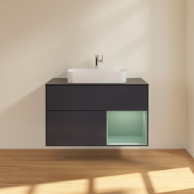 Тумба под раковину Villeroy & Boch Finion 100х50,1 см с подсветкой МДФ темно-синий матовый лак/стекло черное матовое F372GMHG