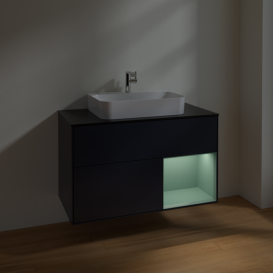 Тумба под раковину Villeroy & Boch Finion 100х50,1 см с подсветкой МДФ темно-синий матовый лак/стекло черное матовое F372GMHG