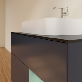 Тумба под раковину Villeroy & Boch Finion 100х50,1 см с подсветкой МДФ темно-синий матовый лак/стекло черное матовое F372GMHG