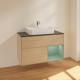 Тумба під раковину Villeroy & Boch Finion 100х50,1 см із підсвічуванням МДФ шпон дуба/скло чорне матове F372GMPC