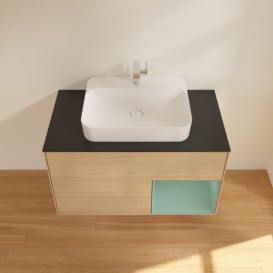 Тумба під раковину Villeroy & Boch Finion 100х50,1 см із підсвічуванням МДФ шпон дуба/скло чорне матове F372GMPC