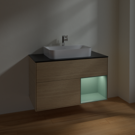 Тумба під раковину Villeroy & Boch Finion 100х50,1 см із підсвічуванням МДФ шпон дуба/скло чорне матове F372GMPC