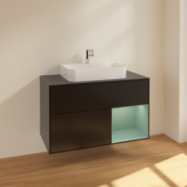 Тумба под раковину Villeroy & Boch Finion 100х50,1 см с подсветкой МДФ черный матовый лак/стекло черное матовое F372GMPD