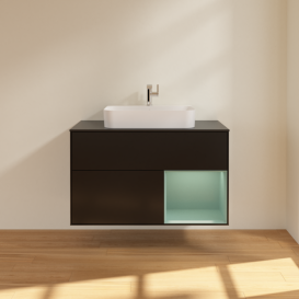 Тумба под раковину Villeroy & Boch Finion 100х50,1 см с подсветкой МДФ черный матовый лак/стекло черное матовое F372GMPD