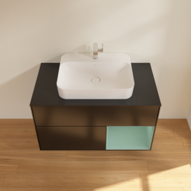 Тумба под раковину Villeroy & Boch Finion 100х50,1 см с подсветкой МДФ черный матовый лак/стекло черное матовое F372GMPD