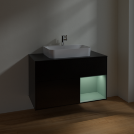 Тумба под раковину Villeroy & Boch Finion 100х50,1 см с подсветкой МДФ черный матовый лак/стекло черное матовое F372GMPD