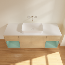 Тумба под раковину Villeroy & Boch Finion 160х50,1 см с подсветкой МДФ шпон дуба/стекло белое матовое F741GMPC