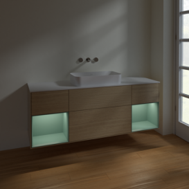 Тумба под раковину Villeroy & Boch Finion 160х50,1 см с подсветкой МДФ шпон дуба/стекло белое матовое F741GMPC