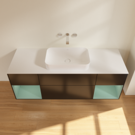 Тумба под раковину Villeroy & Boch Finion 160х50,1 см с подсветкой МДФ черный матовый лак/стекло белое матовое F741GMPD