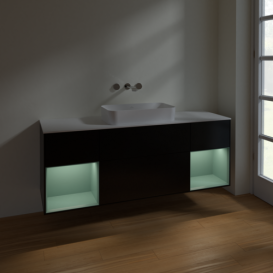 Тумба под раковину Villeroy & Boch Finion 160х50,1 см с подсветкой МДФ черный матовый лак/стекло белое матовое F741GMPD