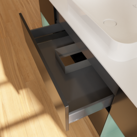 Тумба под раковину Villeroy & Boch Finion 160х50,1 см с подсветкой МДФ черный матовый лак/стекло белое матовое F741GMPD