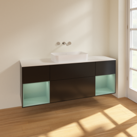 Тумба под раковину Villeroy & Boch Finion 160х50,1 см с подсветкой МДФ черный матовый лак/стекло белое матовое F741GMPD