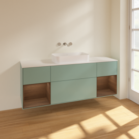 Тумба під раковину Villeroy & Boch Finion 160х50,1 см із підсвічуванням МДФ оливковий матовий лак/скло біле матове F741GNGM