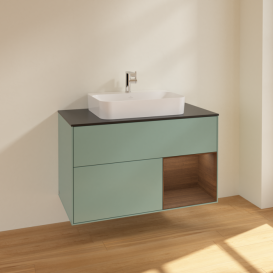 Тумба под раковину Villeroy & Boch Finion 100х50,1 см с подсветкой МДФ оливковый матовый лак/стекло черное матовое F372GNGM