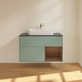 Тумба под раковину Villeroy & Boch Finion 100х50,1 см с подсветкой МДФ оливковый матовый лак/стекло черное матовое F372GNGM