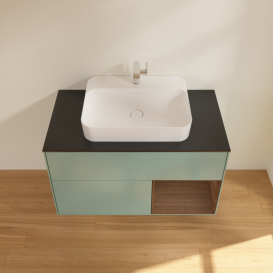 Тумба под раковину Villeroy & Boch Finion 100х50,1 см с подсветкой МДФ оливковый матовый лак/стекло черное матовое F372GNGM