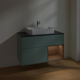 Тумба под раковину Villeroy & Boch Finion 100х50,1 см с подсветкой МДФ оливковый матовый лак/стекло черное матовое F372GNGM
